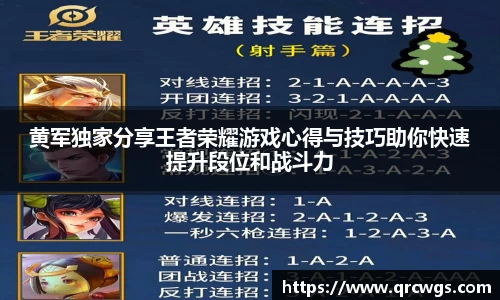 黄军独家分享王者荣耀游戏心得与技巧助你快速提升段位和战斗力